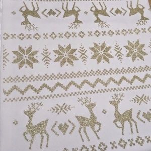 Table Runner 14" x 72" White Gold Glitter Nordic Reindeer Snowflake Christmas